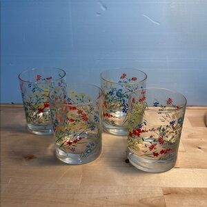 Vintage Tastesetter Wildflower Garden Low Ball Whiskey Rocks Glasses Set of 4